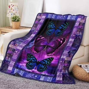 Dazzling Purple Butterfly Blanket,Embracing Romantic Warmth,Thick and Warm,Versatile for Bedroom and Living Room Blanket - 1 of 4