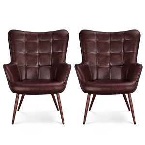 Yaheetech Set of 2 Mid-century Tufted High Back Faux Leather Accent Chair with Wood-tone Metal Leg for Living Room Bedroom Apartment - 1 of 4