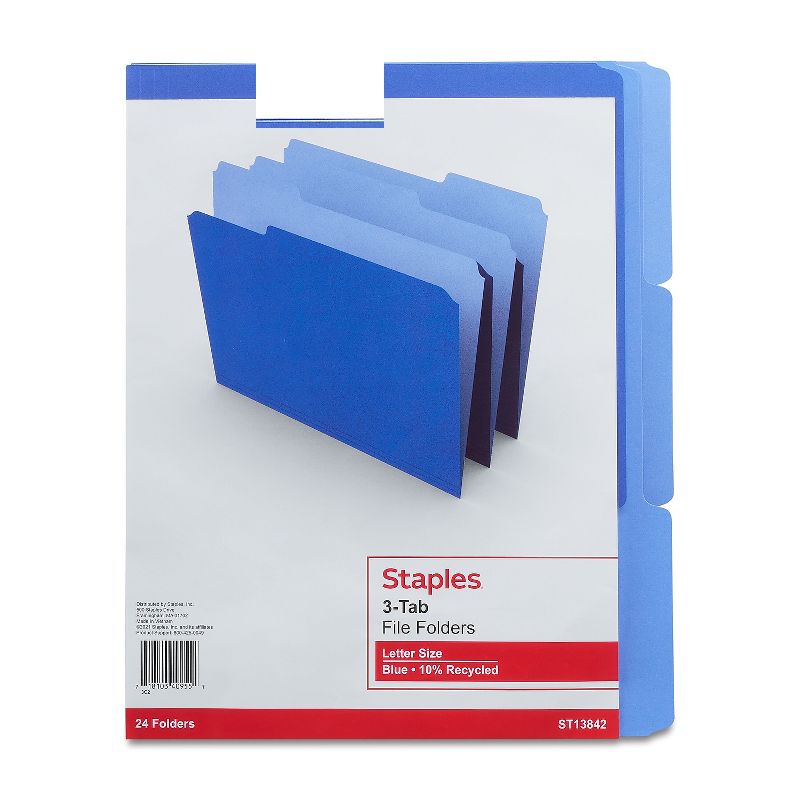 MyOfficeInnovations Colored Top-Tab File Folders 3 Tab Blue Letter Size 24/Pack 659787, 2 of 8