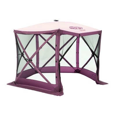 CLAM Quick-Set Venture 9 x 9 Foot Portable Pop-Up Outdoor Camping Gazebo Screen Tent 5-Sided Canopy Shelter with Stakes and Carry Bag, Plum