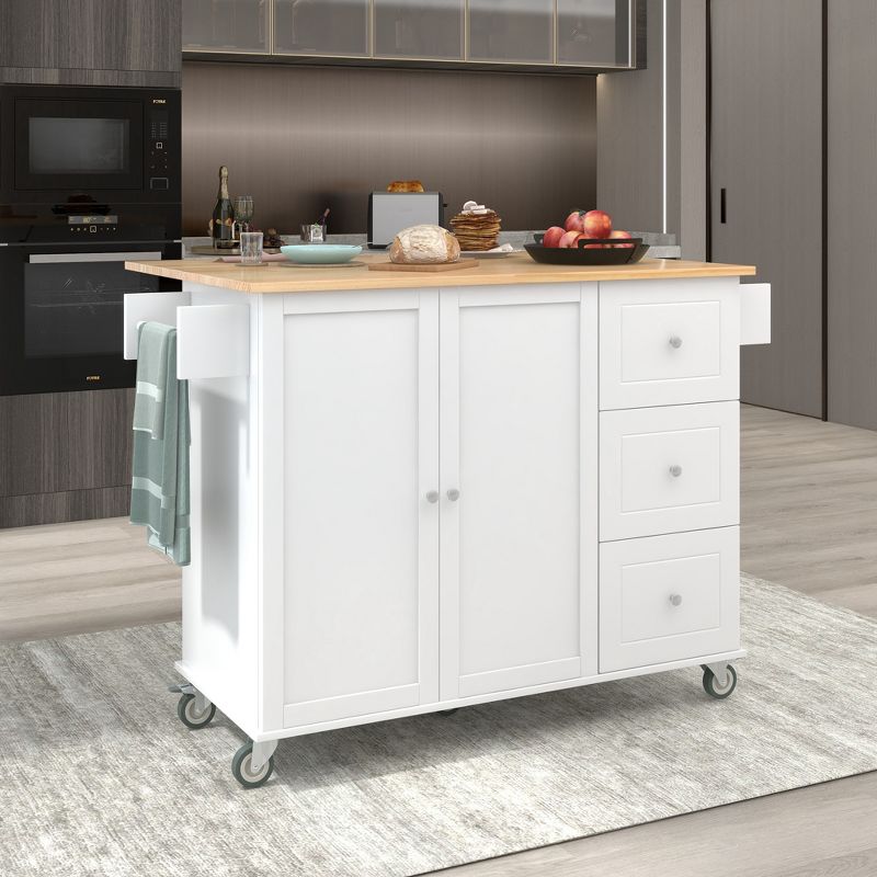 52.7 In. W Mobile Kitchen Island with Drop Leaf Wood Top, Spice Rack and Locking Wheels-ModernLuxe, 3 of 15
