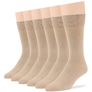 Men Dress Solid Socks Cotton - 6 Pack - Casual, Crew, Lightweight, Business - Shoe 9-12 L, 12-15 XL - Black, Brown, Beige| 7BIGSTARS KINGDOM - 1 of 4