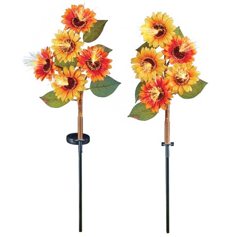 Collections Etc Solar Powered Fiber Optic Sunflower Stakes - Set Of 2 6 ...