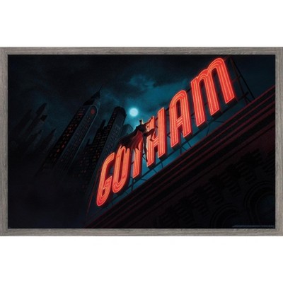 Trends International DC Batman: Caped Crusader - Sign Key Art Framed Wall Poster Prints Barnwood Framed Version 14.725" x 22.375"