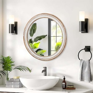 ACEPANO 31.5 in. W Wooden Farmhouse Round Wall Mirror For Bedroom, Entryway & Living Room-Antique Natural - 1 of 4