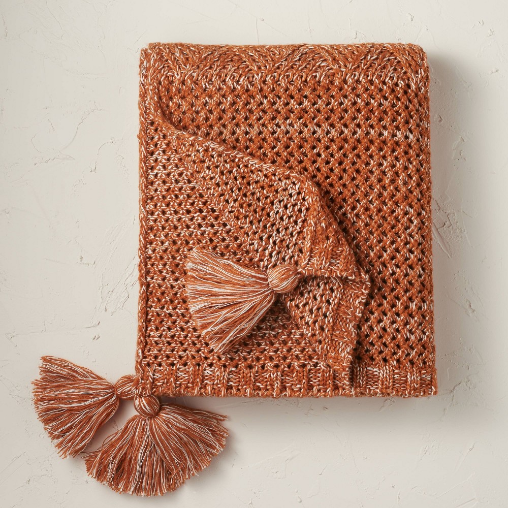 Heathered Knit Throw Blanket Rust - Opalhouse designed with Jungalow