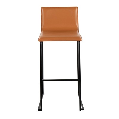 Elegant Mara 40" Black Metal and Camel Faux Leather Barstools, Set of 2