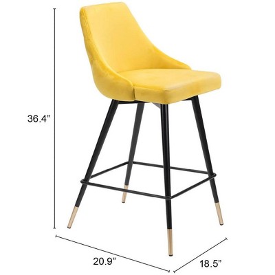 Yellow Velvet and Metal Counter Stool with Tapered Back