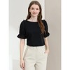 INSPIRE CHIC Women's Round Neck Puff Short Sleeves Solid Color Blouses - 3 of 4