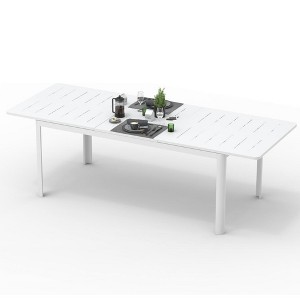NicBex 94.5" Expandable Outdoor Dining Table,Rectangular  Patio Table with Black Frame and Adjustable Legs for 6-8 Person,Outdoor Furniture,White - 1 of 4