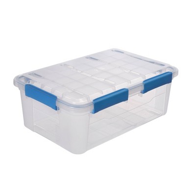 Ezy Storage 33.8qt IP67 Waterproof Storage Box: Stackable Clear Utility Bin, Polypropylene, 22.8"x15.04"x8.54"