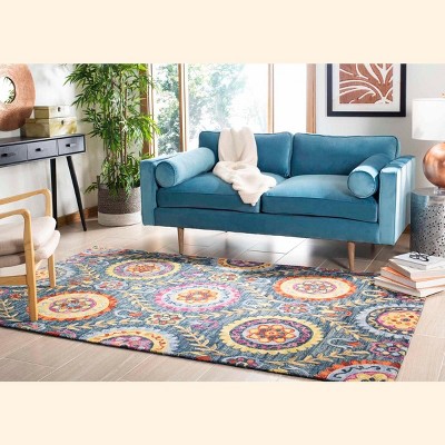Handmade Blue and Multicolor Floral Wool 3' x 5' Area Rug