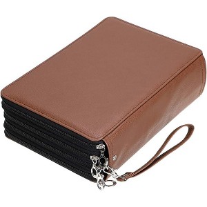 Fmeida 200 Slots Colored Pencil Organizer - Deluxe PU Leather Pencil Case Holder with Removal Handle Strap Pencil Box Large Black - 1 of 4