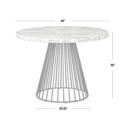 Indra 5-Piece Cream Faux Marble Dining Set with Black Metal Base