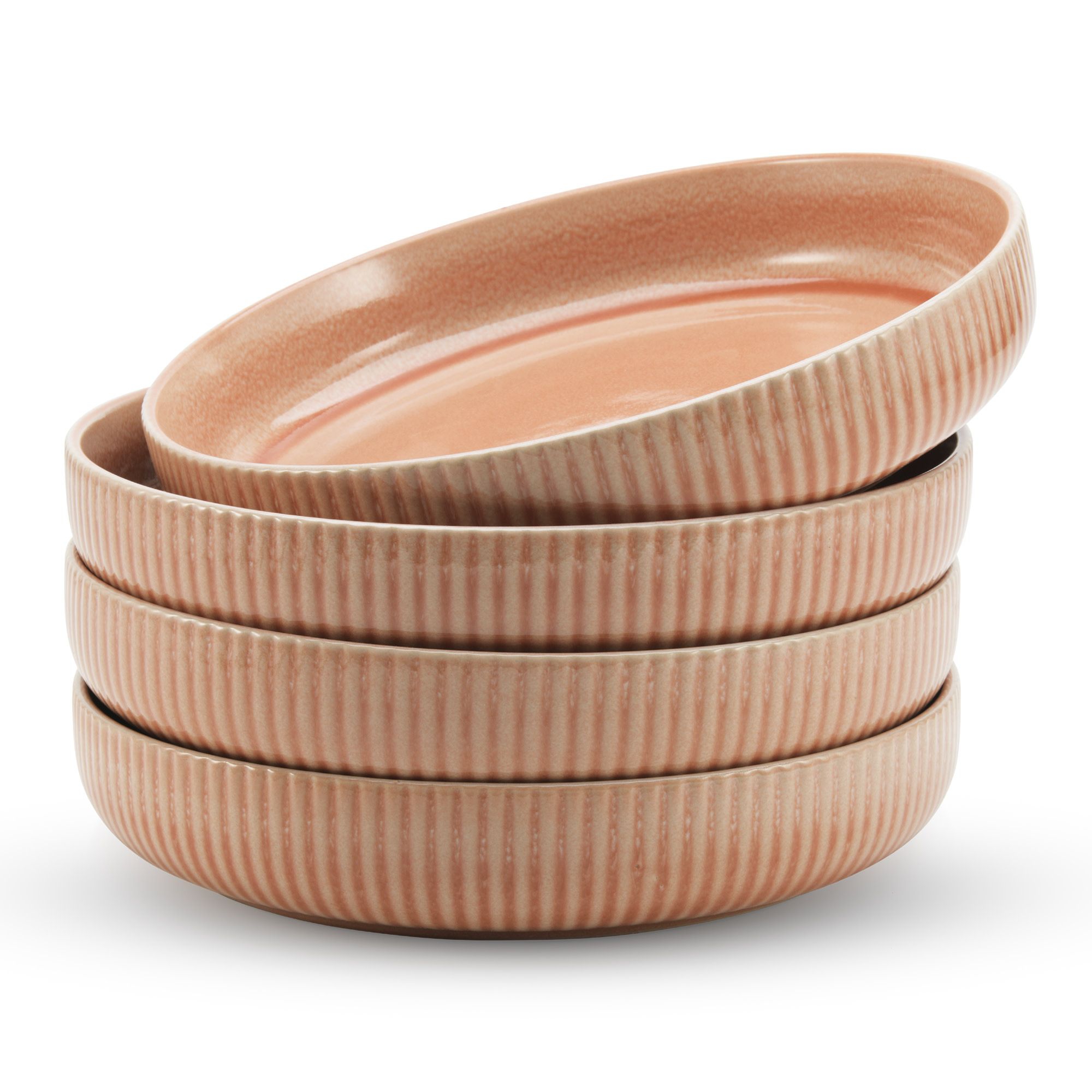 American Atelier 9-Inch Pasta Bowl (Set of 4) - 42 oz Wide Shallow Porcelain Low Dinner Bowls, Stylish & Modern Dinnerware (Blush)