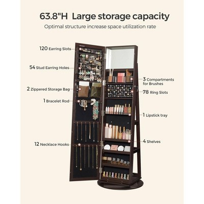 Brown MDF Rotating Jewelry Armoire with Full Length Mirror