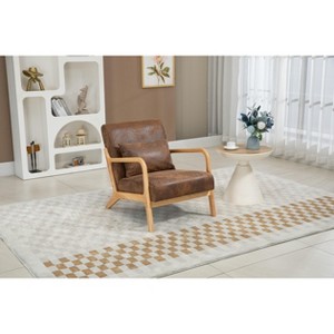 PAGED Accent Chair with Wood Frame, Mid Century Modern Living Room Chairs with Waist Cushion, Reading Armchair for Living Room - 1 of 4