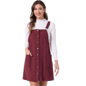 INSPIRE CHIC Women's Adjustable Straps Button Down Pinafore Corduroy Overall Dress - 1 of 4
