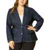 Agnes Orinda Women's Plus Size Denim Notched Lapel Color Block Stretch Blazers - 2 of 4