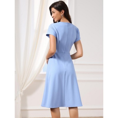 Женские платья INSPIRE CHIC Women's Summer Short Sleeve Above Knee A Line Casual Business Work Dress Small Light Blue — фото 3