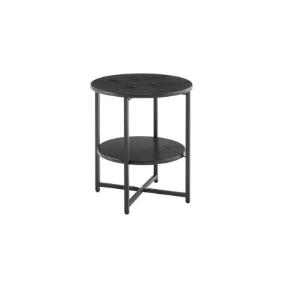 LIVAREEmlen Small Round Side Table,2 Tiers Farmhouse End Table,Night Stands For Bedrooms Living Room,Coffee Tables With Storage Shelf,Black