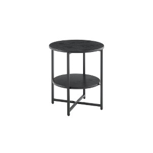 LIVAREEmlen Small Round Side Table,2 Tiers Farmhouse End Table,Night Stands For Bedrooms Living Room,Coffee Tables With Storage Shelf,Black - 1 of 4