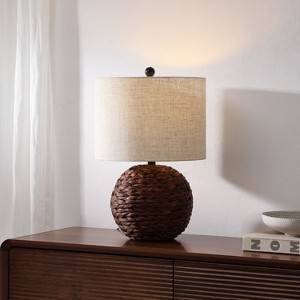 JONATHAN Y Camilo 21.5" Modern Coastal Woven Rattan Globe LED Table Lamp - 1 of 4