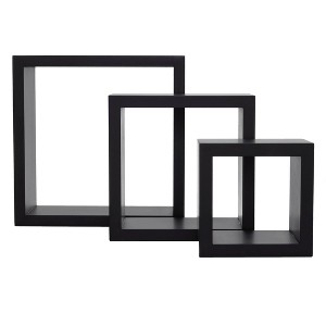 Set of 3 Cubbi Floating Wall Shelves Black: Wood Composite, Space-Saving, Various Sizes - 1 of 4
