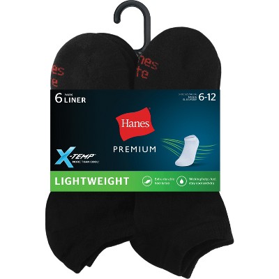 Men's Hanes Premium Xtemp Lite 6Pk Black Liner Socks, Size: Small