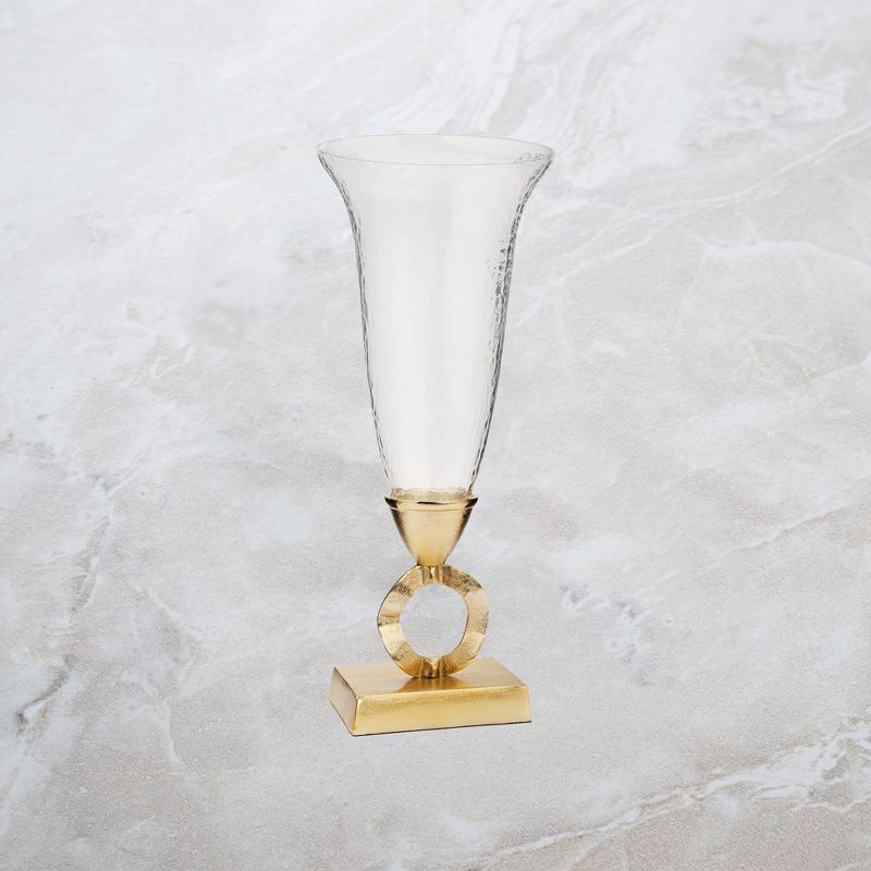 Classic Touch Hammered Glass Vase with Gold Brass Loop Stem - 7.5"D, 2 of 4