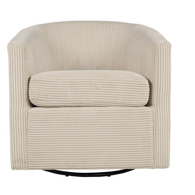 Beige Corduroy Fabric 1pc Swivel Accent Chair U-Backrest Living Room Plush Cushion Chair Metal Base