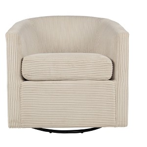 Beige Corduroy Fabric 1pc Swivel Accent Chair U-Backrest Living Room Plush Cushion Chair Metal Base - 1 of 4