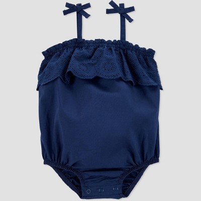 Image of Carter's Just One You®️ Baby Girls' Eyelet Sunsuit - Navy Blue 3M