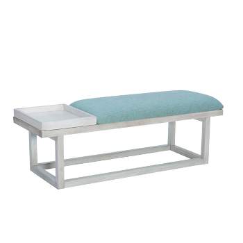 Lemire Modern Upholstered Bench with Tray White Wash Finished and Teal - Powell