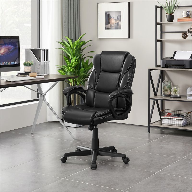 Yaheetech PU Leather Height Adjustable Office Chair with High Back,Black, 3 of 8