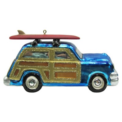 Christmas by Krebs 5.25" Blue and Gold Surfboard on Car Figurine Christmas Ornament