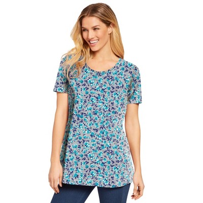 Woman Within Plus Size Perfect Printed Short-Sleeve Scoopneck Tee