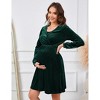 WhizMax Marternity Velvet Dress Wrap V Neck Long Sleeve A Line Midi Dress Midi Dress With Pockets For Baby Shower - 3 of 4