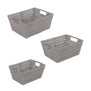 Simplify 3pc Rattan Tote Set with Sterling Silver Handles Gray: Decorative Storage Bins, No Assembly, 6.5" H, 14.5" D, 11.5" W - 1 of 4