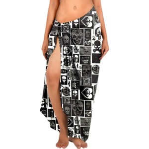 LA LEELA Women's Beachwear Beach Wrap Halloween Bikini Wraps Swimsuit Sarong Skirt Swim Cover Up Coverups for Women One Size Allover Skulls, Black - 1 of 4