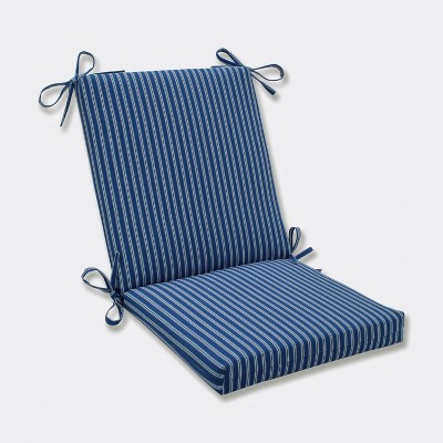 Resort Stripe Squared Corners Outdoor Chair Cushion Blue - Pillow Perfect: Weather & Fade-Resistant, Polyester Fiber Fill