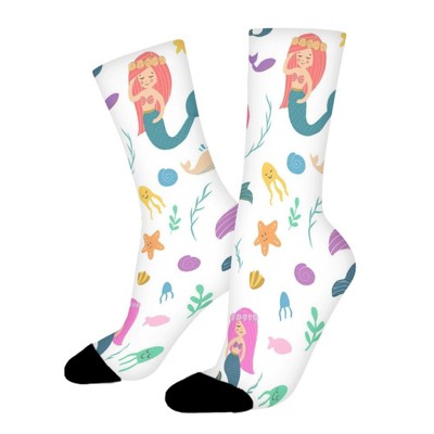 Beautiful And Cute Mermaids Women Printed Crew Socks Funny Funky Socks Soft Polyester Novelty Gifts for Artists Men