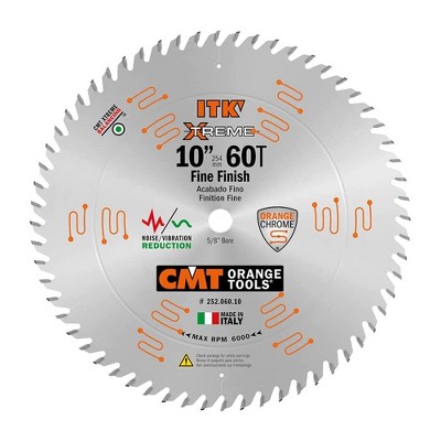 CMT USA 252.060.10 ITK Xtreme 10 Inch 60 Tooth Fine Finish Metal Carbide Blade w/ 1 Inch Bore for Wood Cuts on Sliding Miter, Circular, and Table Saws