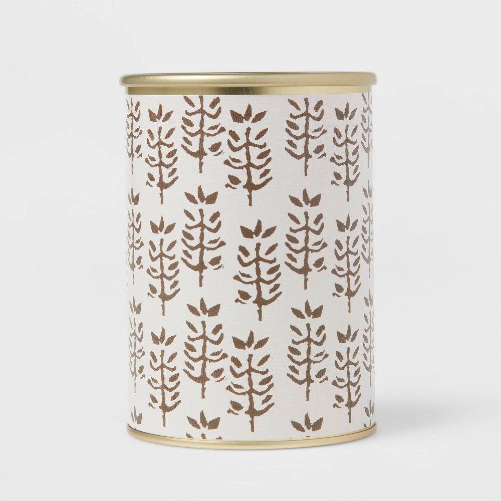 14oz Gold Tin with Sedra Print Wrap Label Leather + Embers Woodwick Candle Gold - Threshold | Target