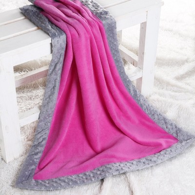 Bacati - Solid Fuchsia with Solid Border Blanket (Fuchisa/Grey Border)