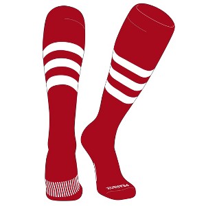 PEAR SOX Striped OTC Baseball, Softball, Football Socks (A) Red, White - 1 of 3