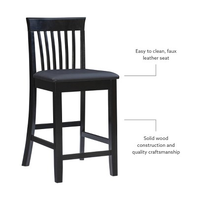Torino Black Wood and Faux Leather Counter Stool, 24" Seat Height