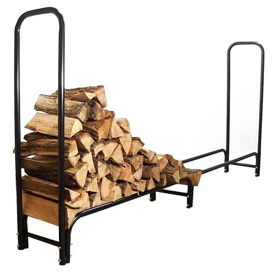  Sunnydaze Indoor/Outdoor Powder-Coated Steel Fire Pit or Fireplace Firewood Log Rack Holder - 8' - Black 