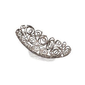 HomeRoots 16" Silver Aluminum Abstract Circles Oval Decorative Bowl - 1 of 4