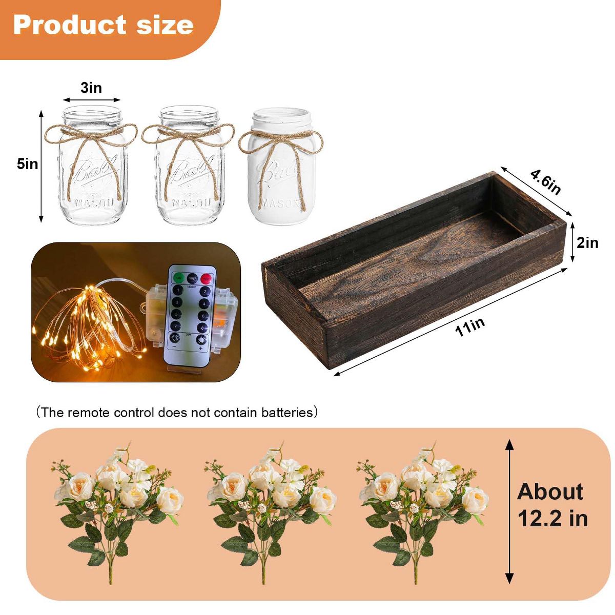 3 PCS Mason Jar Centerpiece for Table with Artificial Flowers, Coffee Table Decor with Wood Tray, Summer Decoration For Dining Room Kitchen - thumbnail 9
